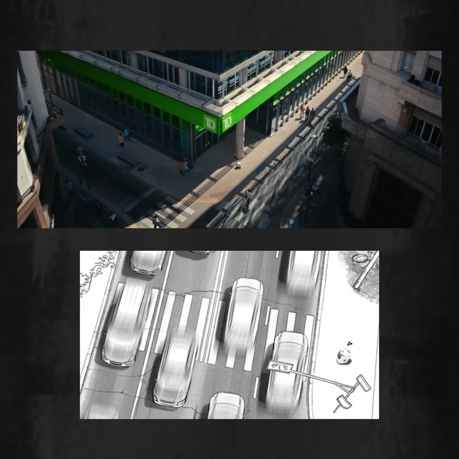 Vertical cut showing the storyboard under the finished commercial